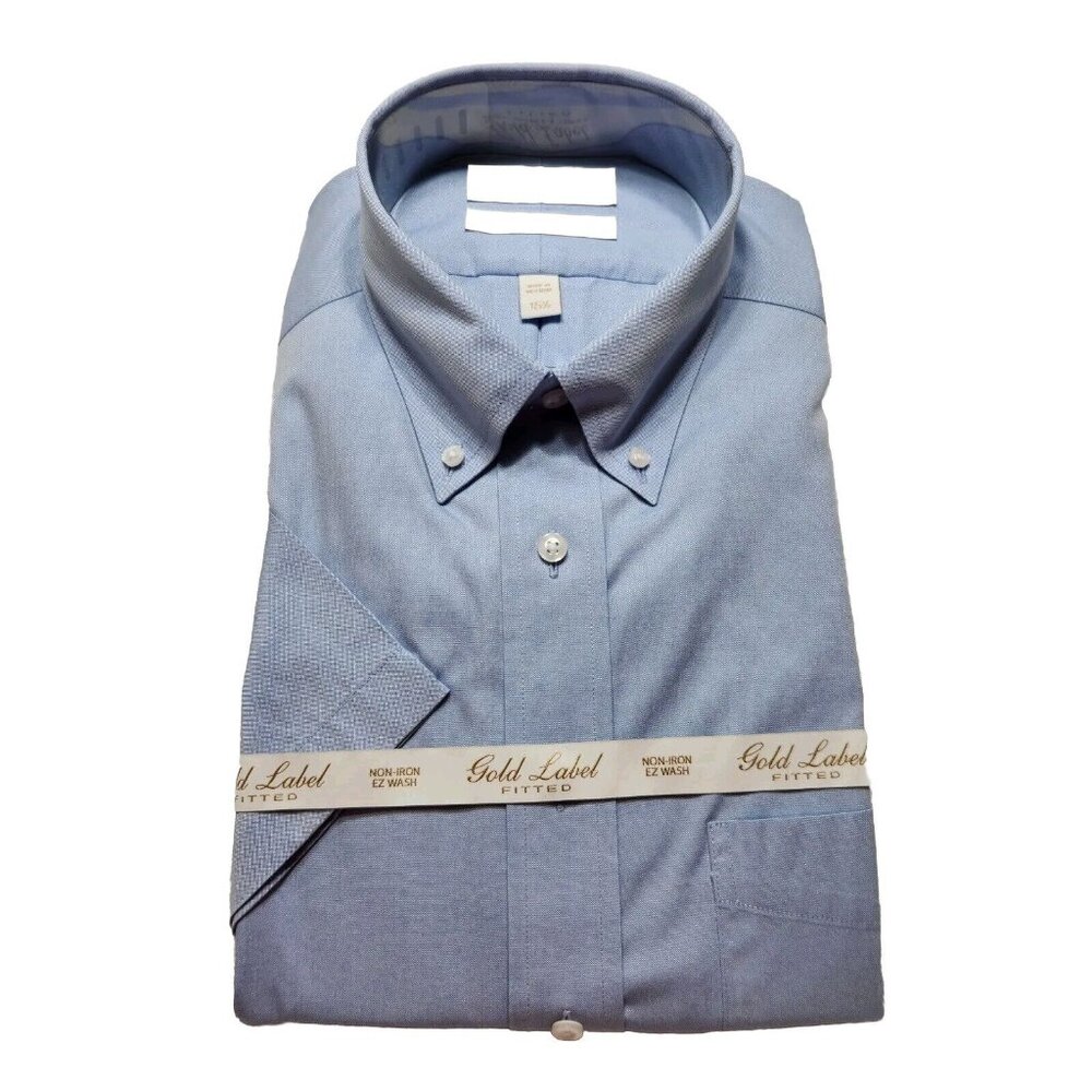 Roundtree & Yorke Gold Label Mens Shirt Short Sleeve Size 15.5 Fitted Blue---3